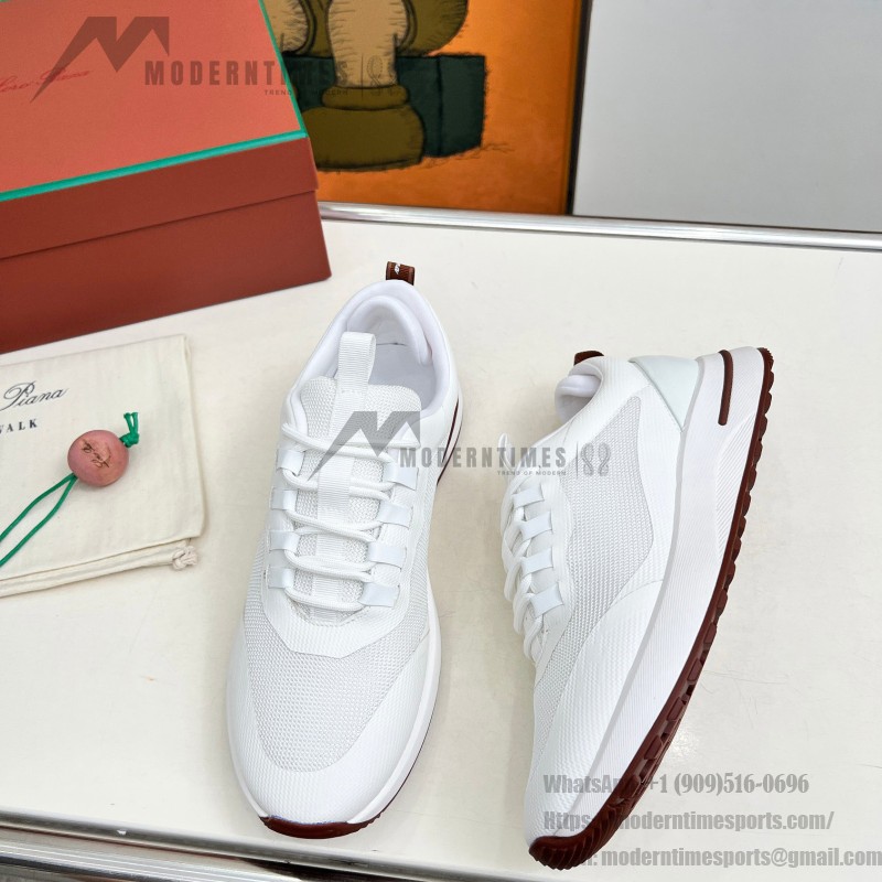 Loro Piana FAM1718-1000 White Leather Sneakers Loro Piana FAM1718-1000 White Sneakers Front View with Red Detailing