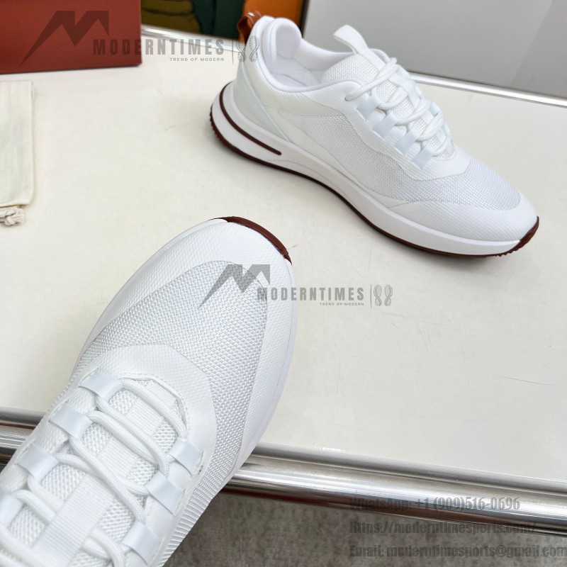 Loro Piana FAM1718-1000 White Leather Sneakers Loro Piana FAM1718-1000 White Sneakers Front View with Red Detailing