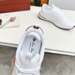 Loro Piana FAM1718-1000 White Leather Sneakers Loro Piana FAM1718-1000 White Sneakers Front View with Red Detailing