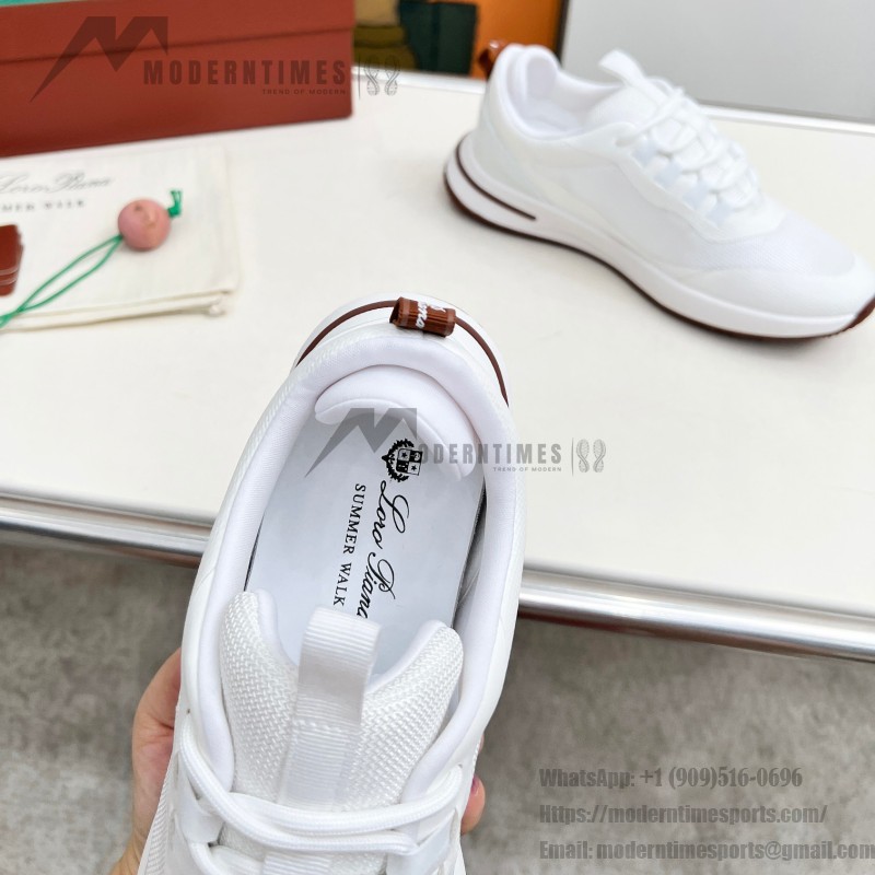 Loro Piana FAM1718-1000 White Leather Sneakers Loro Piana FAM1718-1000 White Sneakers Front View with Red Detailing
