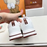 Loro Piana FAM1718-1000 White Leather Sneakers Loro Piana FAM1718-1000 White Sneakers Front View with Red Detailing
