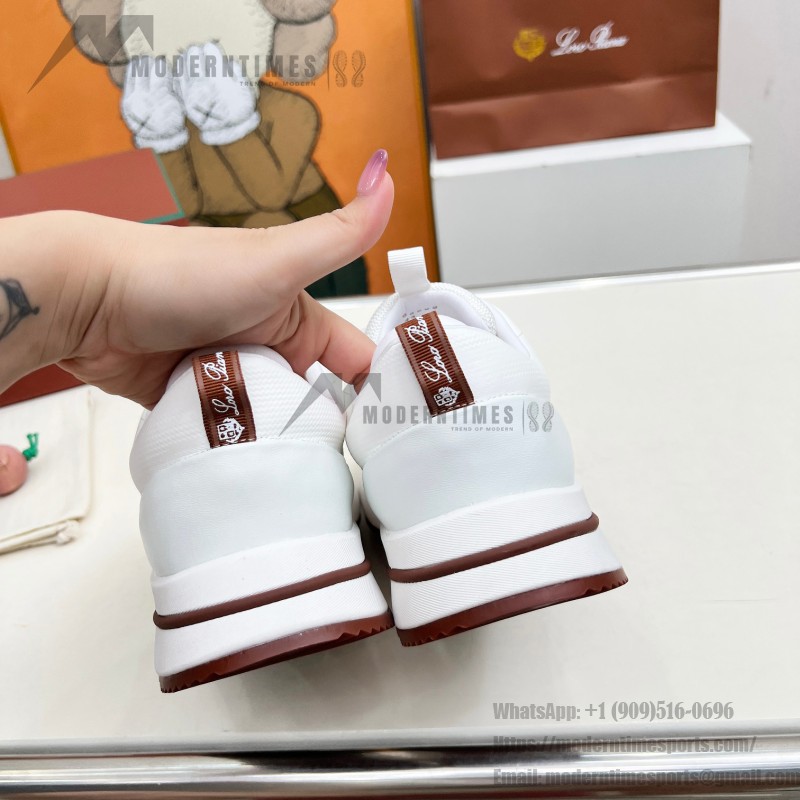 Loro Piana FAM1718-1000 White Leather Sneakers Loro Piana FAM1718-1000 White Sneakers Front View with Red Detailing