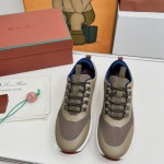 Loro Piana FAM1718-F6T5 Olive Green Sneakers Front View with Brown Detailing