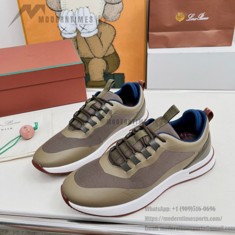 Loro Piana FAM1718-F6T5 Olive Green Sneakers Front View with Brown Detailing