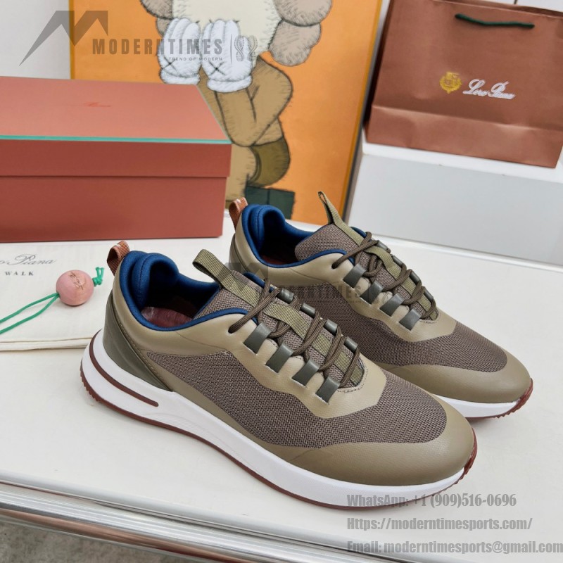 Loro Piana FAM1718-F6T5 Olive Green Sneakers Front View with Brown Detailing