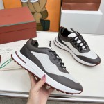 Loro Piana FAM1718-F6II Beige Leather Sneakers Loro Piana FAM1718-F6II Beige Sneakers Front View with Brown Detailing