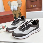Loro Piana FAM1718-F6II Beige Leather Sneakers Loro Piana FAM1718-F6II Beige Sneakers Front View with Brown Detailing