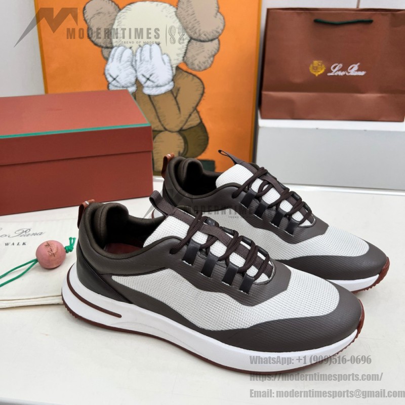 Loro Piana FAM1718-F6II Beige Leather Sneakers Loro Piana FAM1718-F6II Beige Sneakers Front View with Brown Detailing