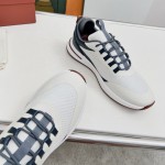 Loro Piana FAM1718-F6II Beige Leather Sneakers Loro Piana FAM1718-F6II Beige Sneakers Front View with Brown Detailing