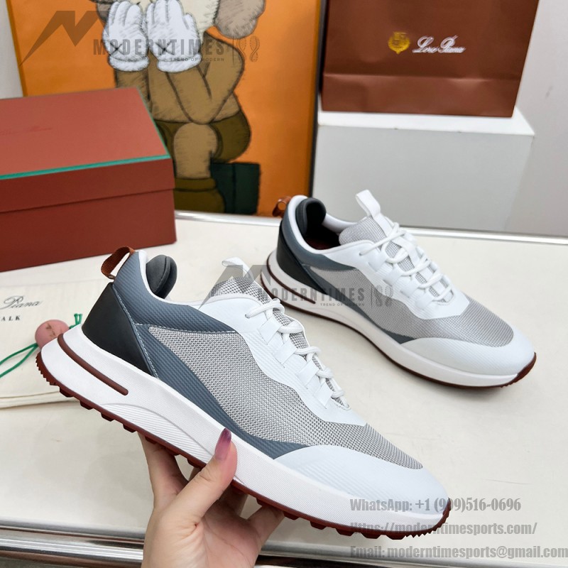 Loro Piana FAM1718-1000 White Leather Sneakers Loro Piana FAM1718-1000 White Sneakers Front View with Red Detailing