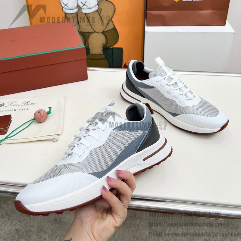 Loro Piana FAM1718-1000 White Leather Sneakers Loro Piana FAM1718-1000 White Sneakers Front View with Red Detailing