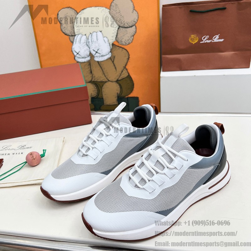 Loro Piana FAM1718-1000 White Leather Sneakers Loro Piana FAM1718-1000 White Sneakers Front View with Red Detailing