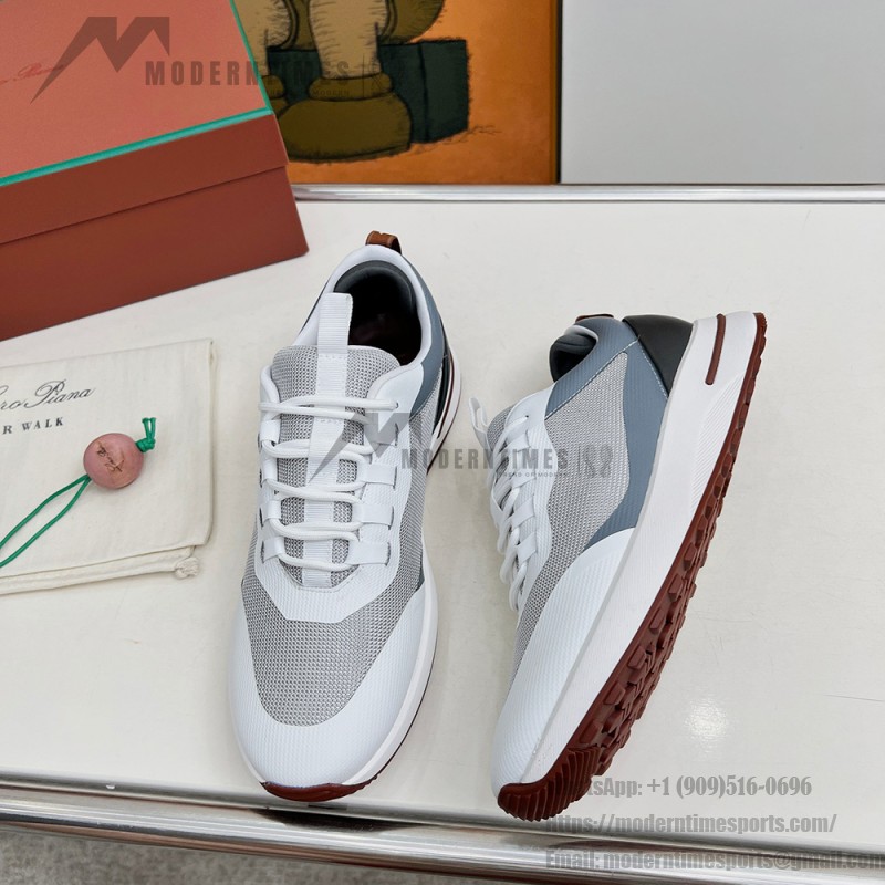 Loro Piana FAM1718-1000 White Leather Sneakers Loro Piana FAM1718-1000 White Sneakers Front View with Red Detailing