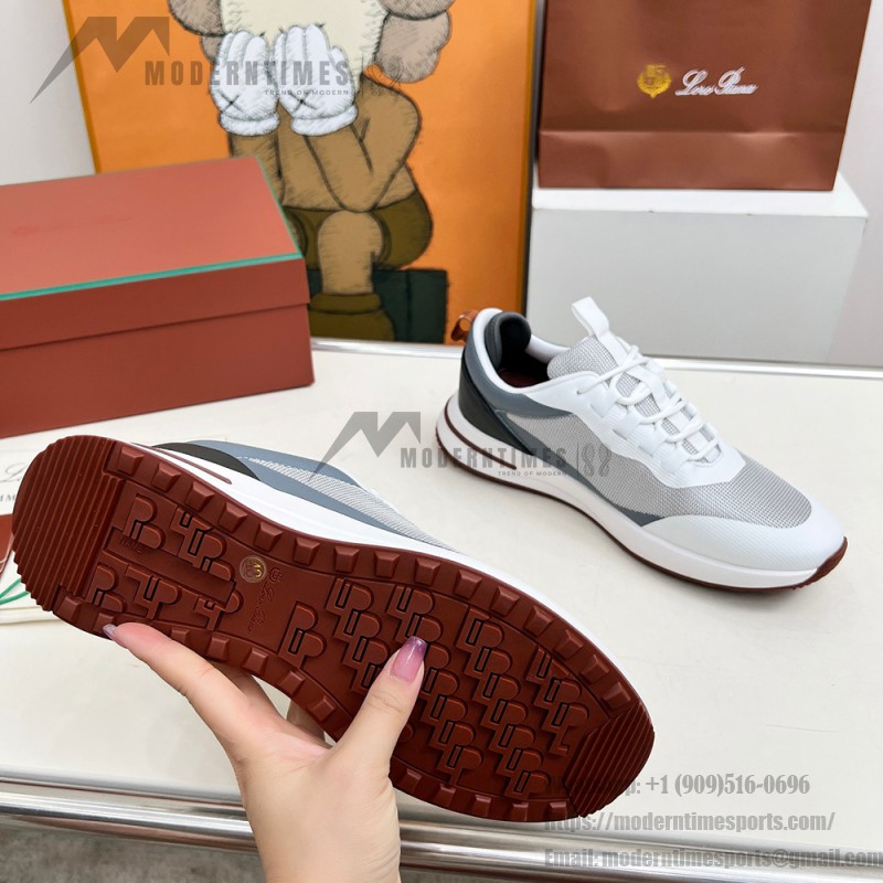 Loro Piana FAM1718-1000 White Leather Sneakers Loro Piana FAM1718-1000 White Sneakers Front View with Red Detailing
