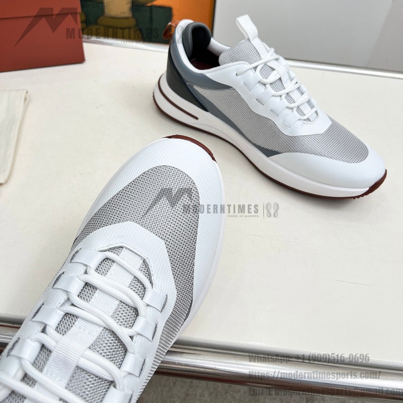 Loro Piana FAM1718-1000 White Leather Sneakers Loro Piana FAM1718-1000 White Sneakers Front View with Red Detailing