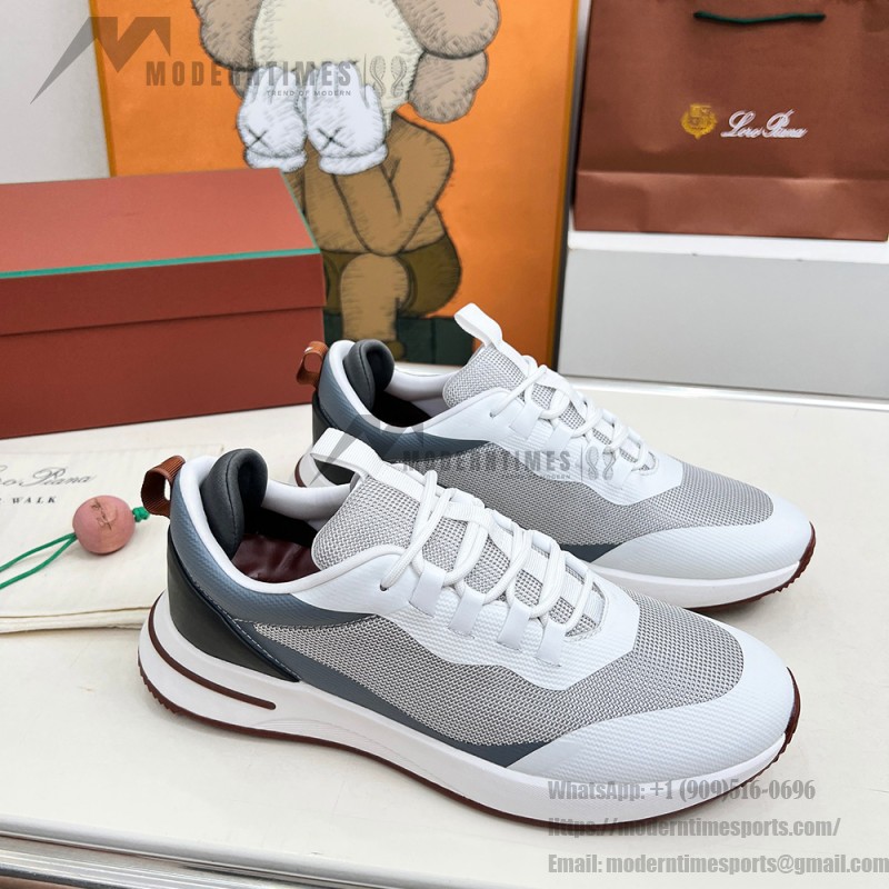 Loro Piana FAM1718-1000 White Leather Sneakers Loro Piana FAM1718-1000 White Sneakers Front View with Red Detailing