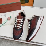 Loro Piana FAM1718-F6T5 Olive Green Sneakers Front View with Brown Detailing