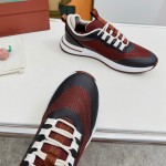 Loro Piana FAM1718-F6T5 Olive Green Sneakers Front View with Brown Detailing