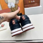 Loro Piana FAM1718-F3DW Navy Blue Leather Sneakers Loro Piana FAM1718-F3DW Navy Blue Sneakers Front View with Grey and Brown Detailing