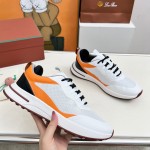 Loro Piana FAM1718-1000 White Leather Sneakers Loro Piana FAM1718-1000 White Sneakers Front View with Red Detailing