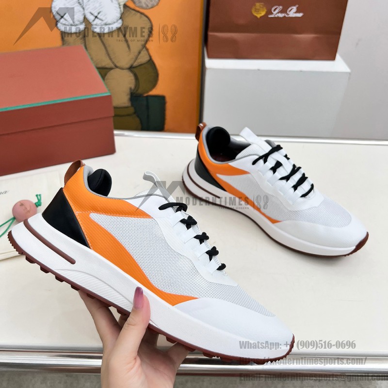 Loro Piana FAM1718-1000 White Leather Sneakers Loro Piana FAM1718-1000 White Sneakers Front View with Red Detailing