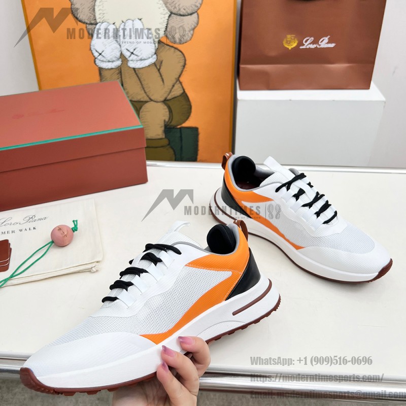 Loro Piana FAM1718-1000 White Leather Sneakers Loro Piana FAM1718-1000 White Sneakers Front View with Red Detailing