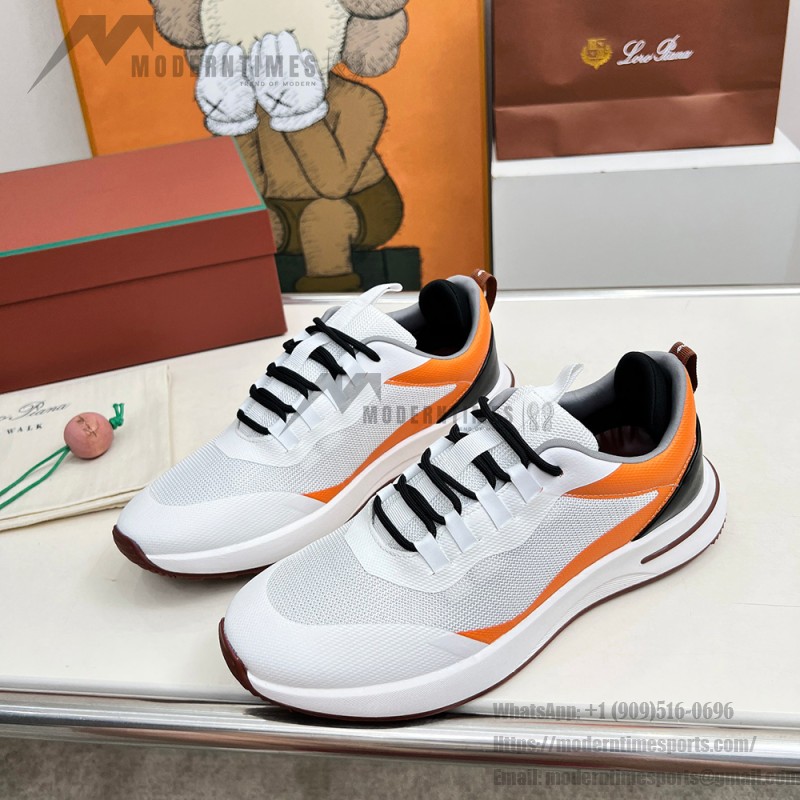 Loro Piana FAM1718-1000 White Leather Sneakers Loro Piana FAM1718-1000 White Sneakers Front View with Red Detailing