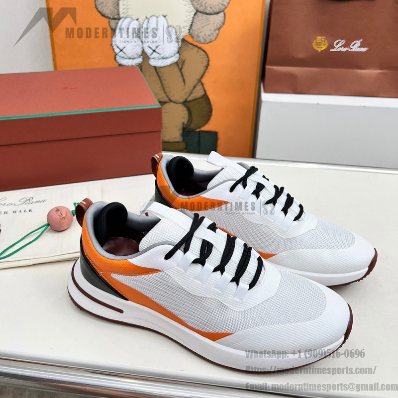 Loro Piana FAM1718-1000 White Leather Sneakers Loro Piana FAM1718-1000 White Sneakers Front View with Red Detailing