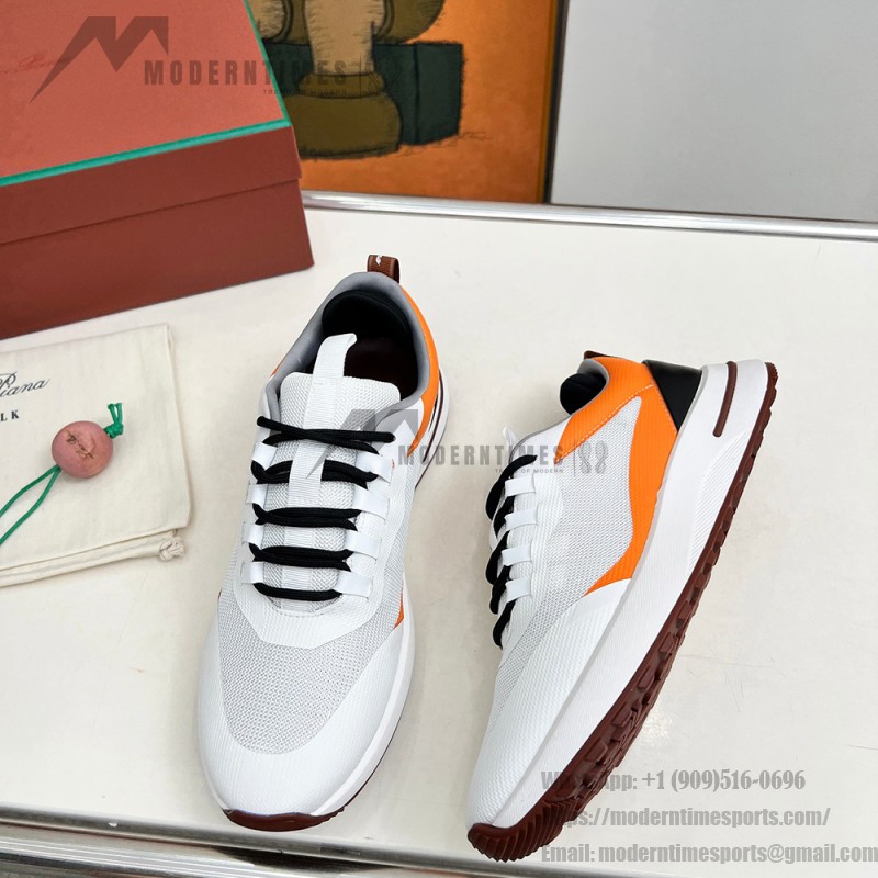 Loro Piana FAM1718-1000 White Leather Sneakers Loro Piana FAM1718-1000 White Sneakers Front View with Red Detailing