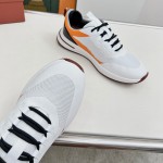 Loro Piana FAM1718-1000 White Leather Sneakers Loro Piana FAM1718-1000 White Sneakers Front View with Red Detailing