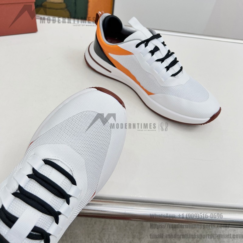 Loro Piana FAM1718-1000 White Leather Sneakers Loro Piana FAM1718-1000 White Sneakers Front View with Red Detailing