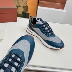 Loro Piana FAM1718-F3DW Navy Blue Leather Sneakers Loro Piana FAM1718-F3DW Navy Blue Sneakers Front View with Grey and Brown Detailing