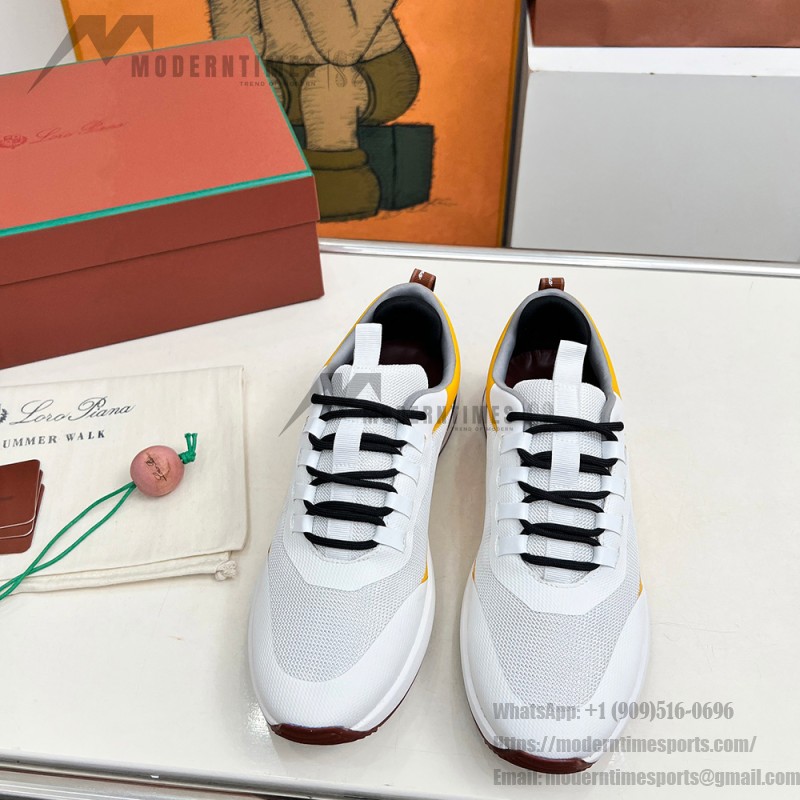 Loro Piana FAM1718-1000 White Leather Sneakers Loro Piana FAM1718-1000 White Sneakers Front View with Red Detailing