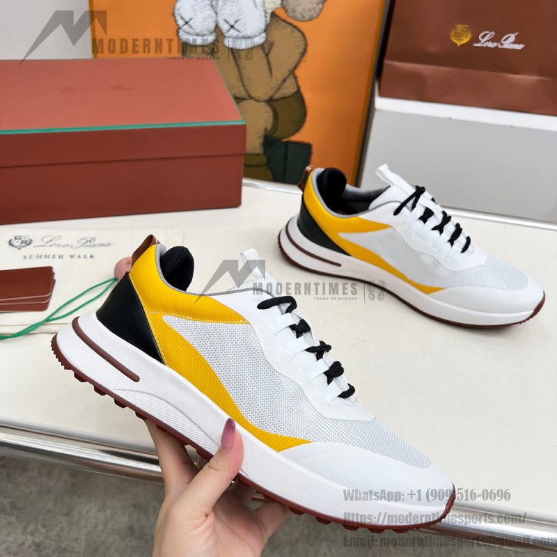 Loro Piana FAM1718-1000 White Leather Sneakers Loro Piana FAM1718-1000 White Sneakers Front View with Red Detailing