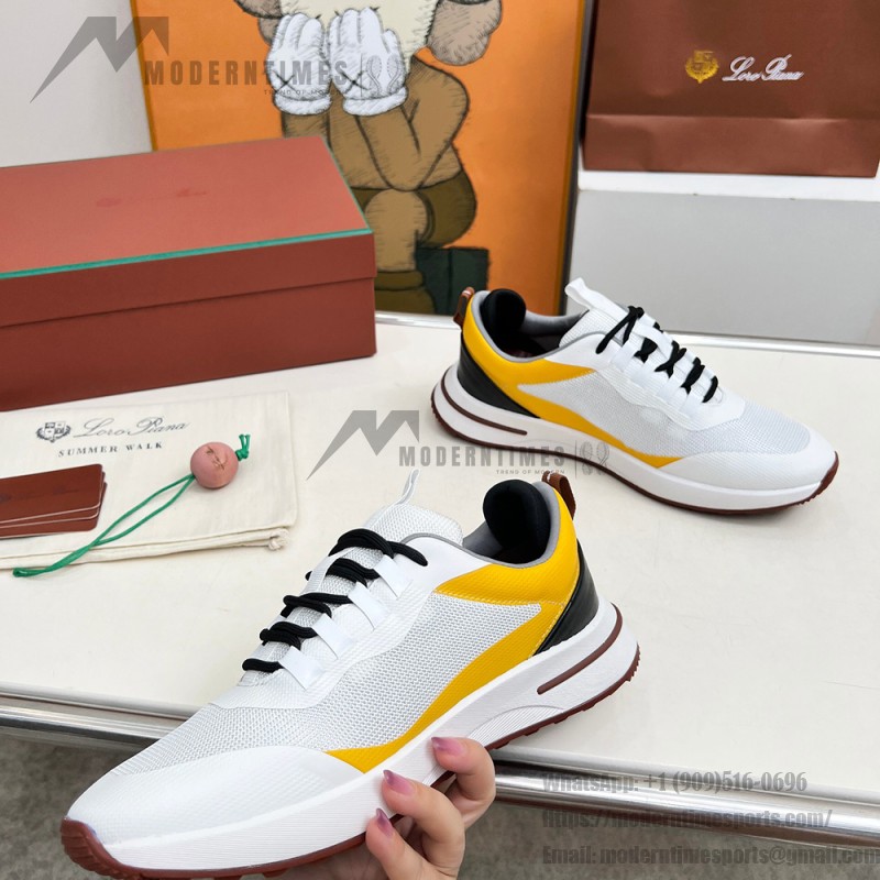 Loro Piana FAM1718-1000 White Leather Sneakers Loro Piana FAM1718-1000 White Sneakers Front View with Red Detailing