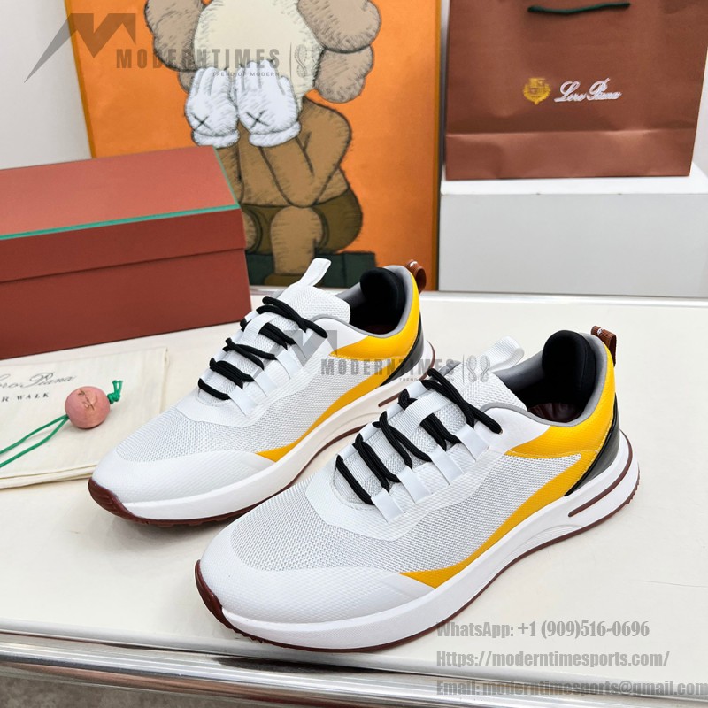 Loro Piana FAM1718-1000 White Leather Sneakers Loro Piana FAM1718-1000 White Sneakers Front View with Red Detailing