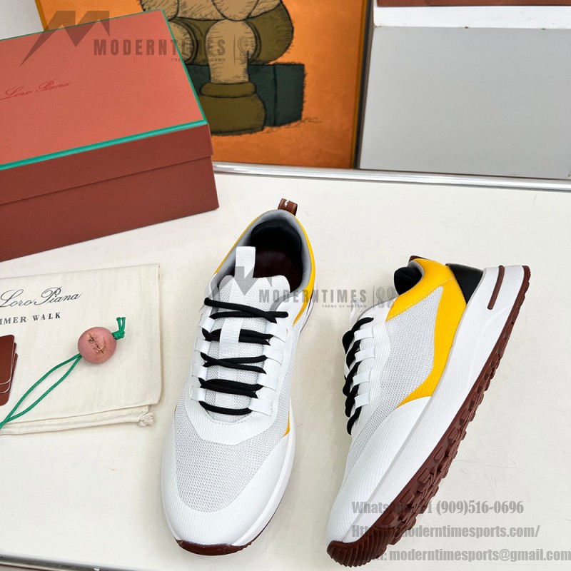 Loro Piana FAM1718-1000 White Leather Sneakers Loro Piana FAM1718-1000 White Sneakers Front View with Red Detailing