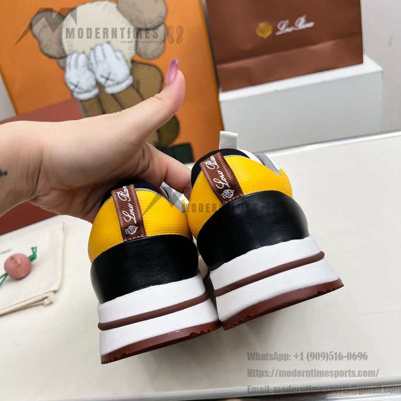 Loro Piana FAM1718-1000 White Leather Sneakers Loro Piana FAM1718-1000 White Sneakers Front View with Red Detailing