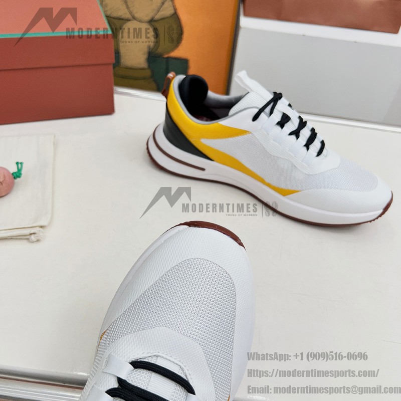 Loro Piana FAM1718-1000 White Leather Sneakers Loro Piana FAM1718-1000 White Sneakers Front View with Red Detailing