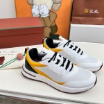 Loro Piana FAM1718-1000 White Leather Sneakers Loro Piana FAM1718-1000 White Sneakers Front View with Red Detailing