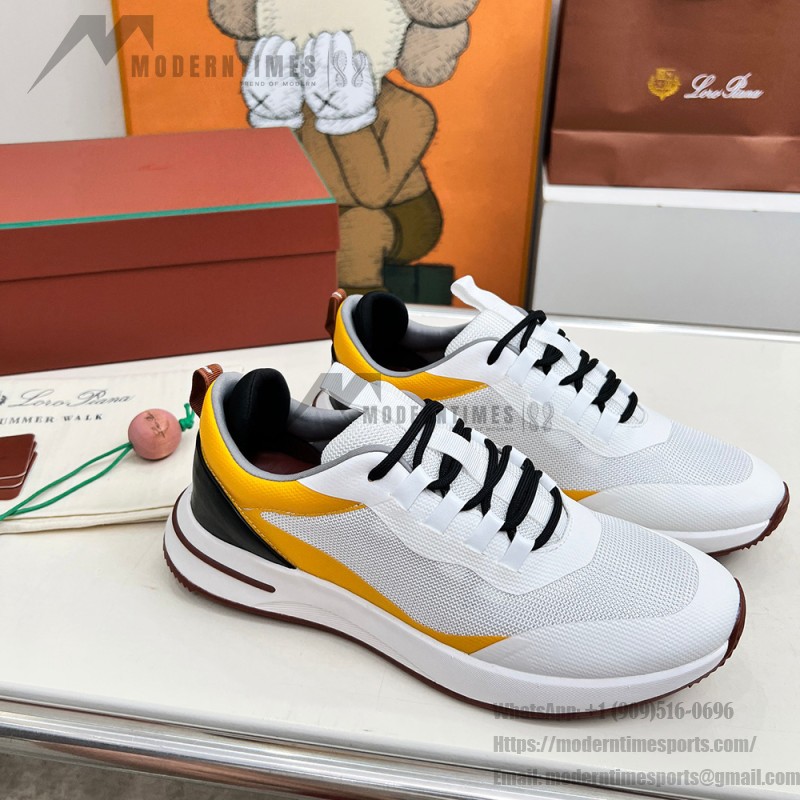 Loro Piana FAM1718-1000 White Leather Sneakers Loro Piana FAM1718-1000 White Sneakers Front View with Red Detailing