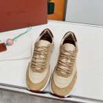 Loro Piana Week End Walk Sneker FAP9780-H785 Beige Leather Sneakers Loro Piana Week End Walk Sneker FAP9780-H785 Beige Leather Sneakers Front View
