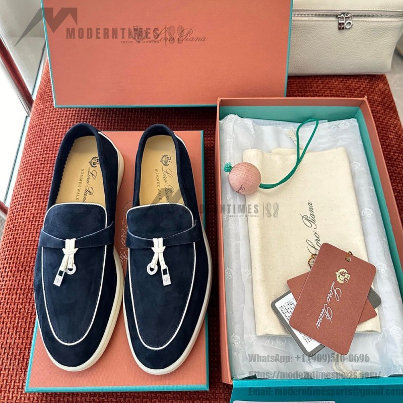 Loro Piana Women's Summer Charms Walk Loafer FAL5899-W1CZ Deep Blue Leather Loafers Loro Piana Women's Summer Charms Walk Loafer FAL5899-W1CZ Front View Deep Blue Leather Loafers
