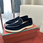 Loro Piana Women's Summer Charms Walk Loafer FAL5899-W1CZ Deep Blue Leather Loafers Loro Piana Women's Summer Charms Walk Loafer FAL5899-W1CZ Front View Deep Blue Leather Loafers