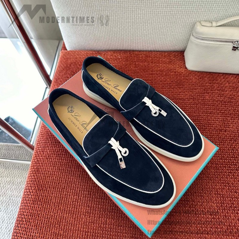 Loro Piana Women's Summer Charms Walk Loafer FAL5899-W1CZ Deep Blue Leather Loafers Loro Piana Women's Summer Charms Walk Loafer FAL5899-W1CZ Front View Deep Blue Leather Loafers