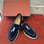 Loro Piana Women's Summer Charms Walk Loafer FAL5899-W1CZ Deep Blue Leather Loafers Loro Piana Women's Summer Charms Walk Loafer FAL5899-W1CZ Front View Deep Blue Leather Loafers