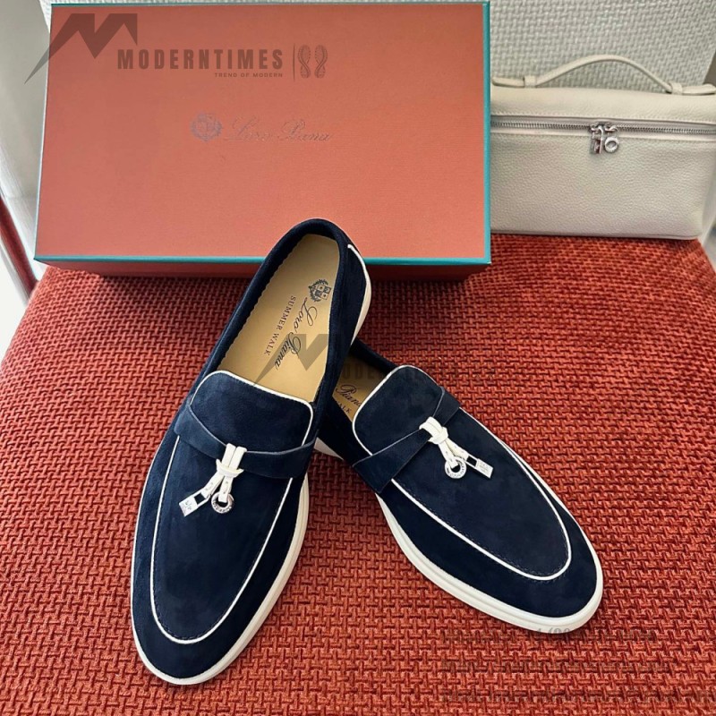 Loro Piana Women's Summer Charms Walk Loafer FAL5899-W1CZ Deep Blue Leather Loafers Loro Piana Women's Summer Charms Walk Loafer FAL5899-W1CZ Front View Deep Blue Leather Loafers