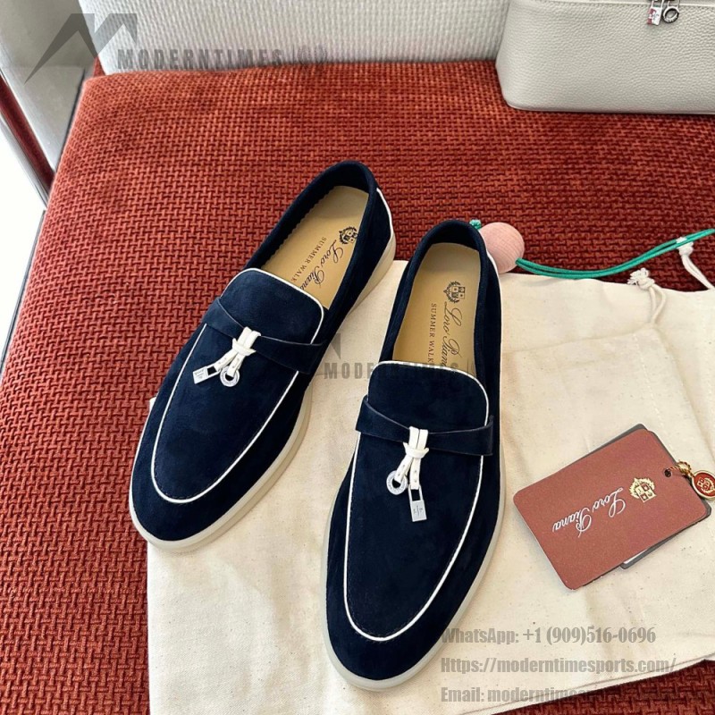 Loro Piana Women's Summer Charms Walk Loafer FAL5899-W1CZ Deep Blue Leather Loafers Loro Piana Women's Summer Charms Walk Loafer FAL5899-W1CZ Front View Deep Blue Leather Loafers