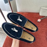 Loro Piana Women's Summer Charms Walk Loafer FAL5899-W1CZ Deep Blue Leather Loafers Loro Piana Women's Summer Charms Walk Loafer FAL5899-W1CZ Front View Deep Blue Leather Loafers