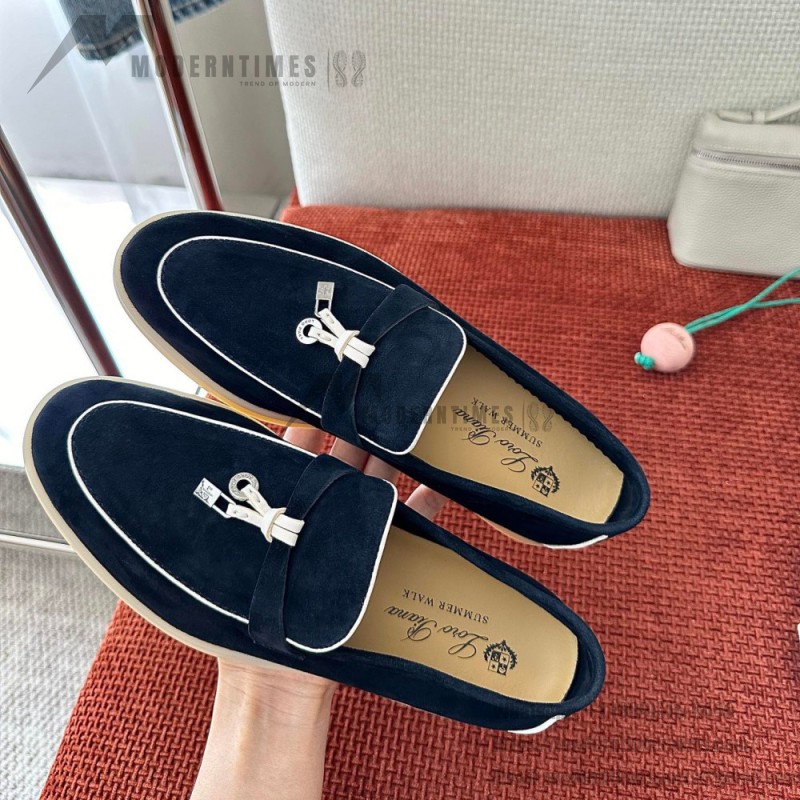 Loro Piana Women's Summer Charms Walk Loafer FAL5899-W1CZ Deep Blue Leather Loafers Loro Piana Women's Summer Charms Walk Loafer FAL5899-W1CZ Front View Deep Blue Leather Loafers